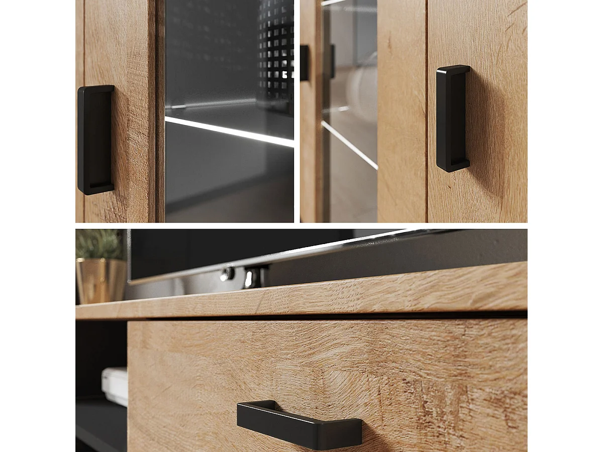 Scaffale Tornola 102, Con porte|Chiuso|Con cassetti, Vetro|Truciolare laminato, 192x60cm