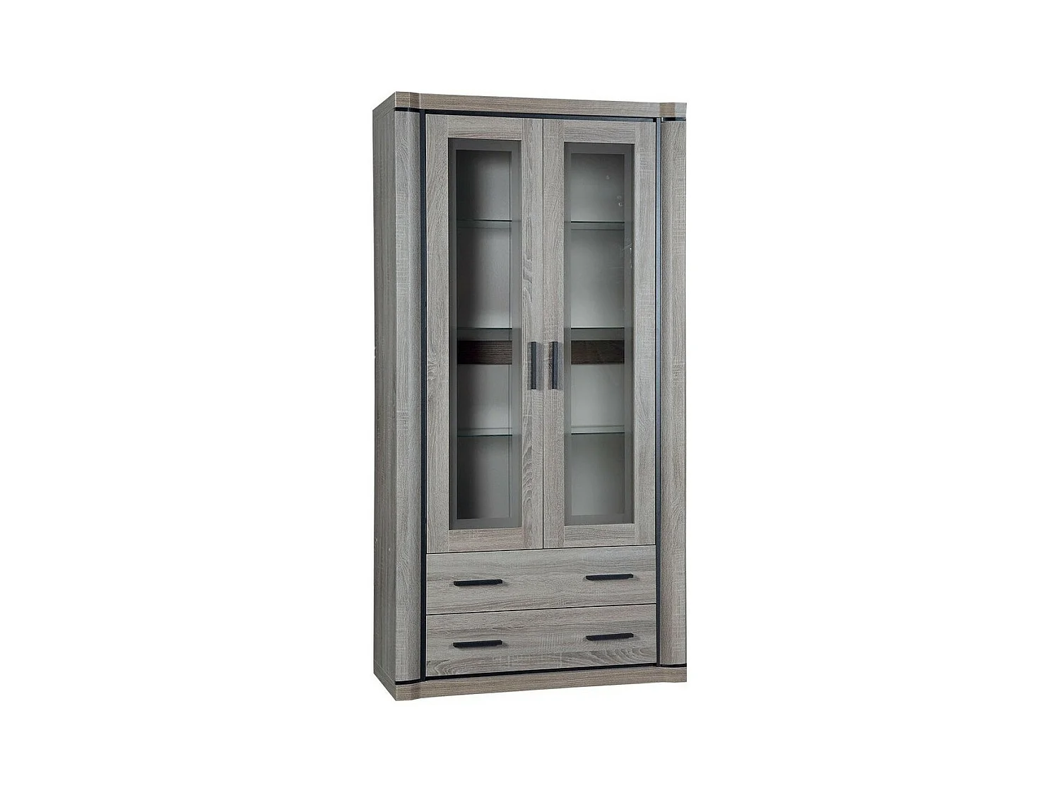 Étagère Lorelie 116, Fermé|Avec tiroirs|Avec des portes, Stratifié|Verre trempé, 192x97cm