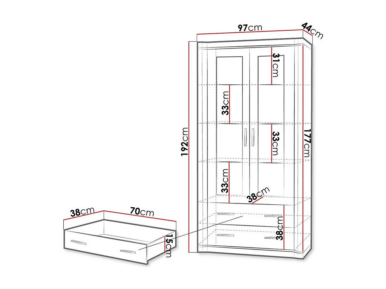 Estantería Lorelie 116, Con cajones|Con puertas|Cerrable, Número de puertas: 2, 192x97cm