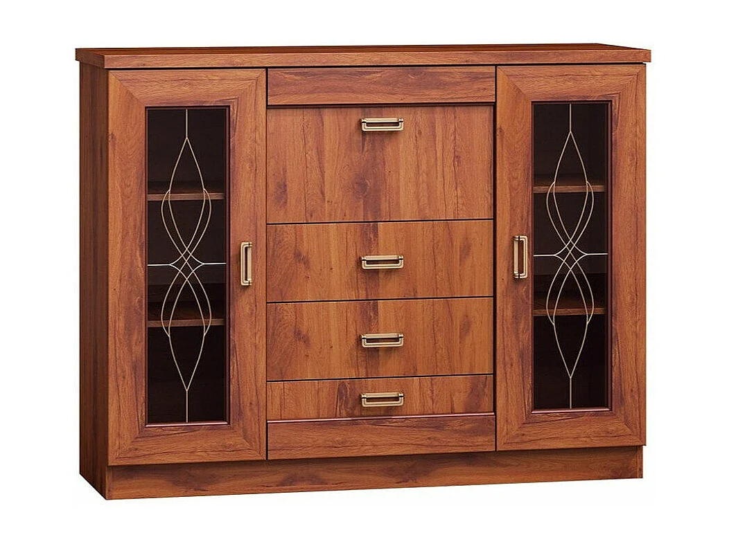 Commode Lircava 111, Chêne vieilli, Avec tiroirs et portes, Nombre de tiroirs: 3, 110cm