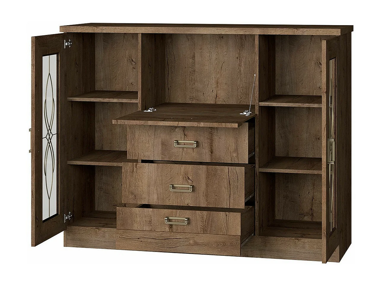 Commode Lircava 111, Chêne vieilli, Avec tiroirs et portes, Nombre de tiroirs: 3, 110cm