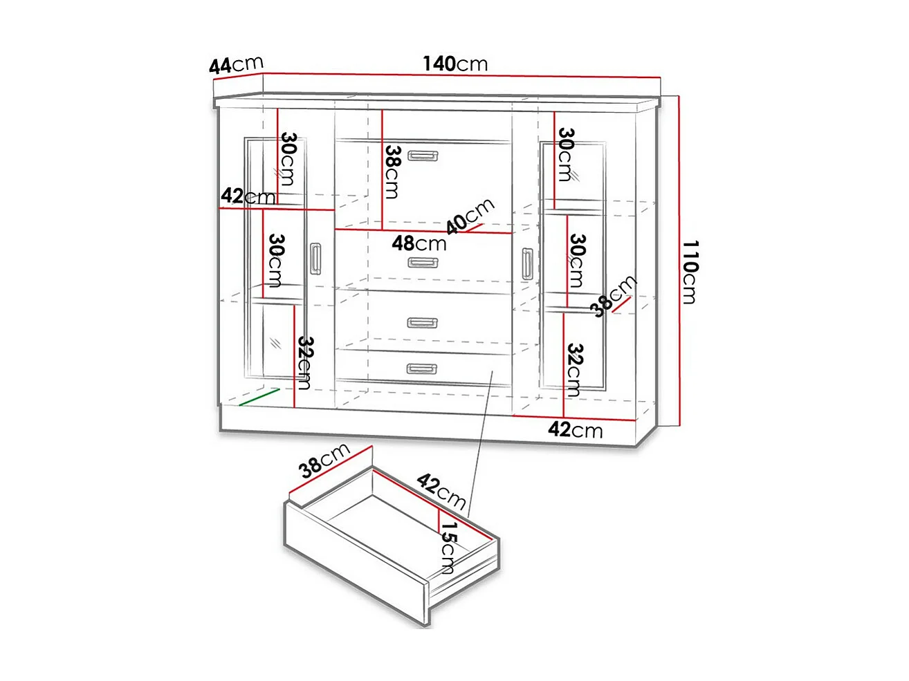 Commode Lircava 111, Chêne vieilli, Avec tiroirs et portes, Nombre de tiroirs: 3, 110cm
