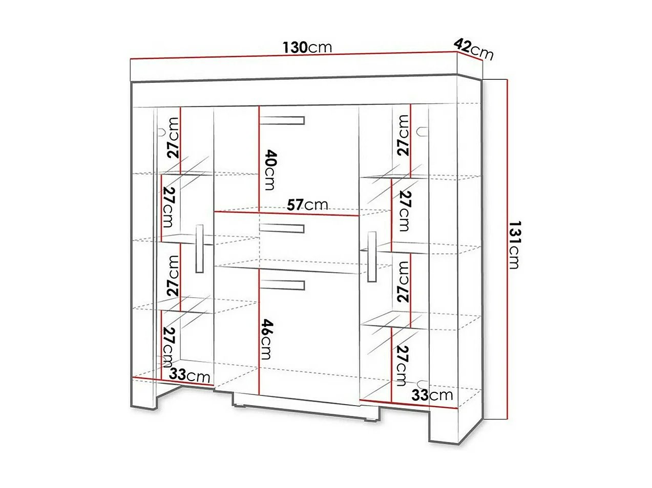 Cómoda Melfeli 104, Con cajones y puertas, Número de cajones: 3, 131x130x42cm