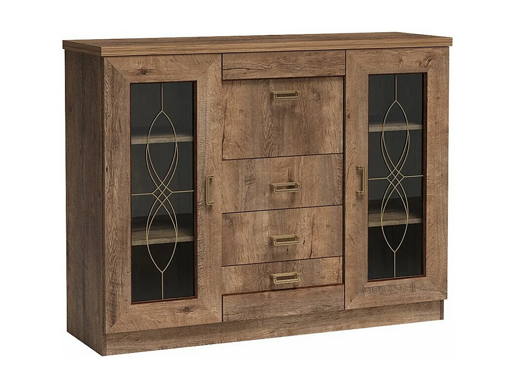 Cómoda Lircava 111, Roble de lefkada, Con cajones y puertas, Número de cajones: 3, 110cm