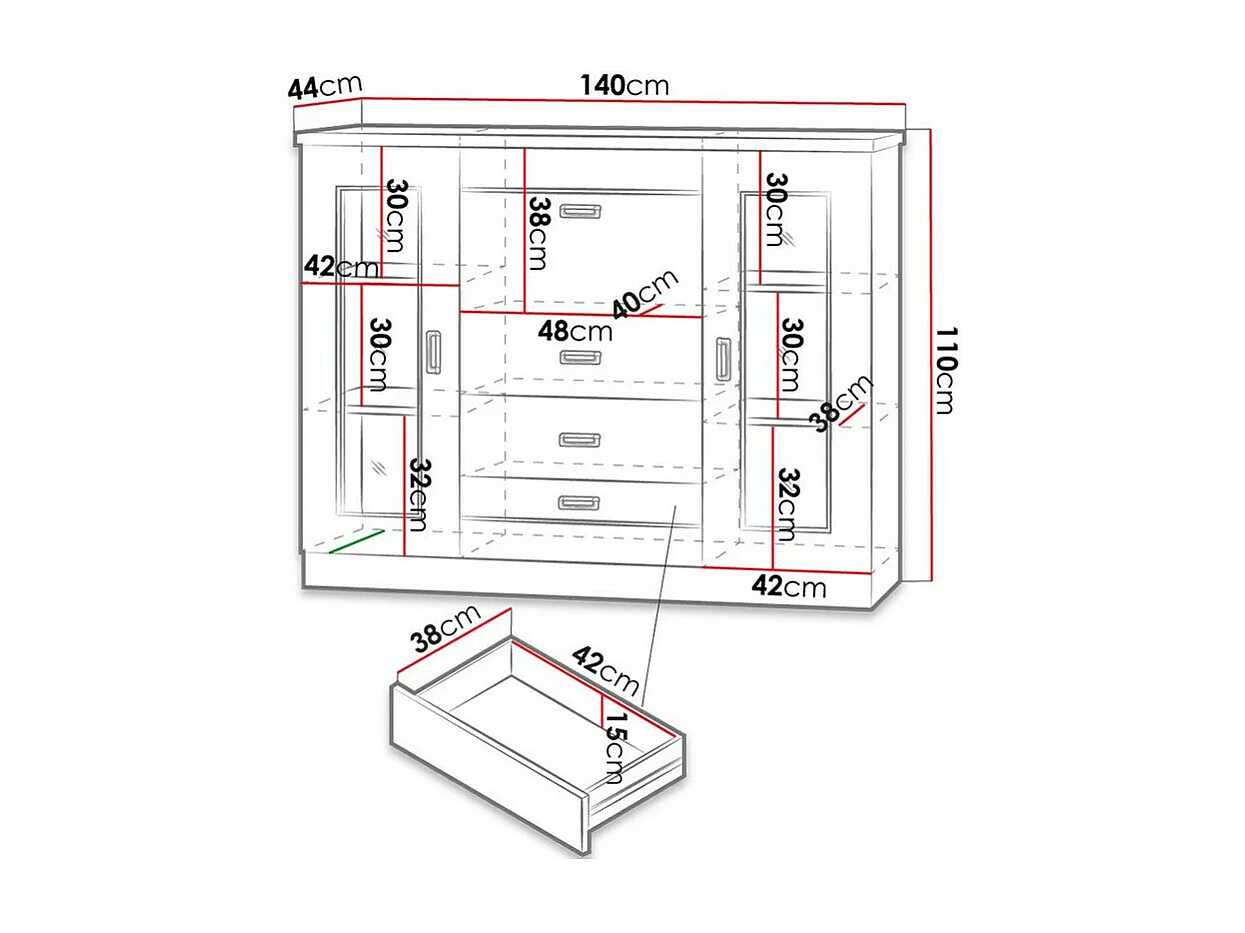 Cómoda Lircava 111, Roble de lefkada, Con cajones y puertas, Número de cajones: 3, 110cm