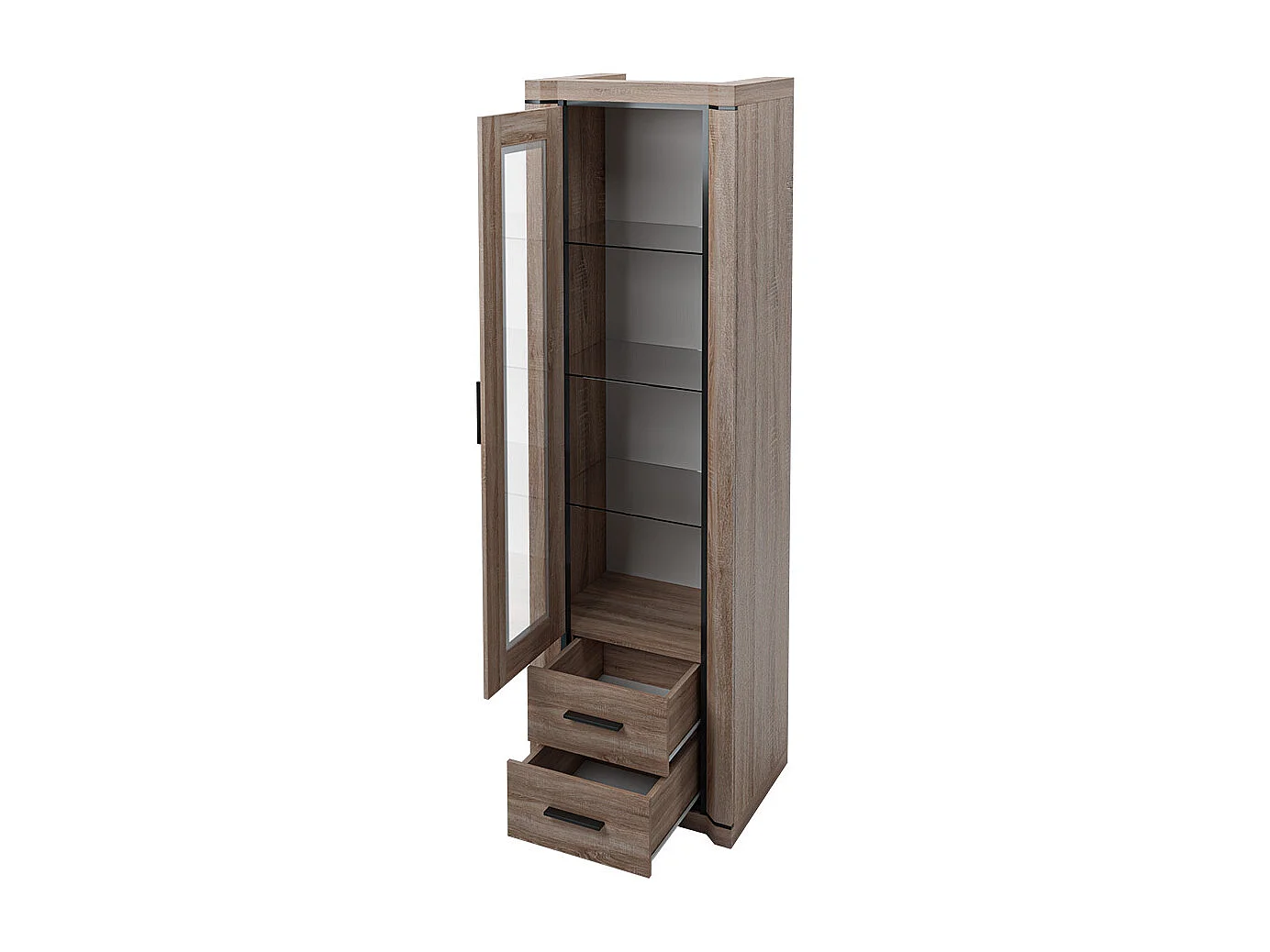 Étagère Lorelie 115, Avec tiroirs|Avec des portes|Fermé, Verre trempé|Stratifié, 192x58cm