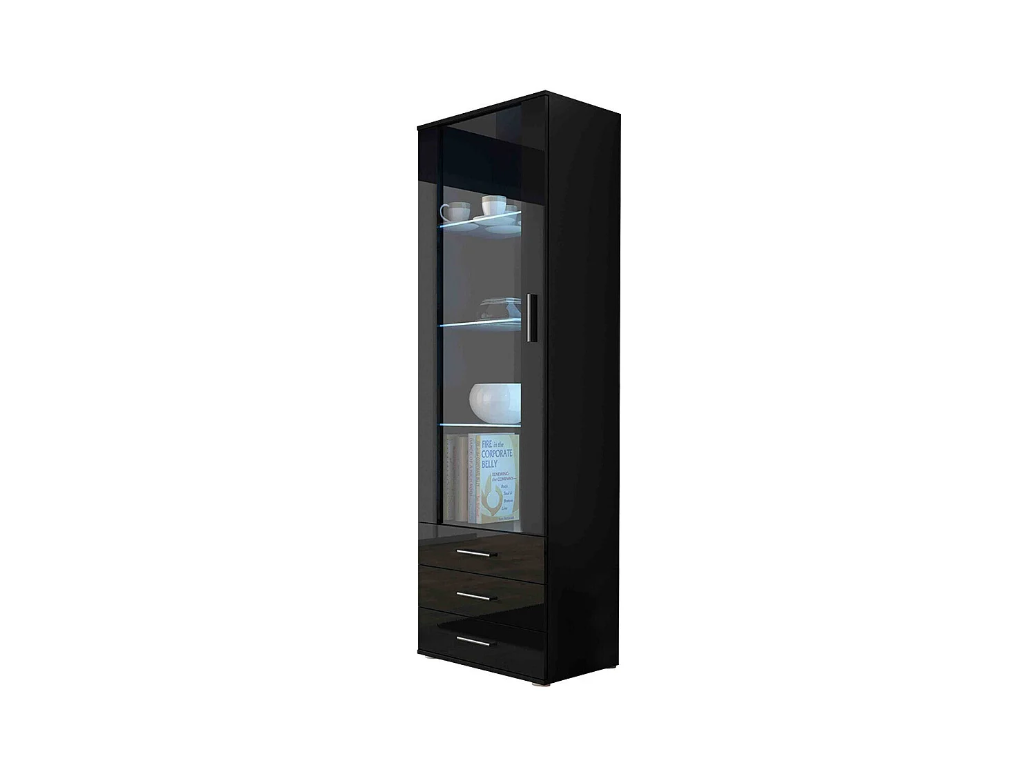 Étagère Tornola 102, Avec des portes|Fermé|Avec tiroirs, Stratifié|Verre, 192x60x41cm