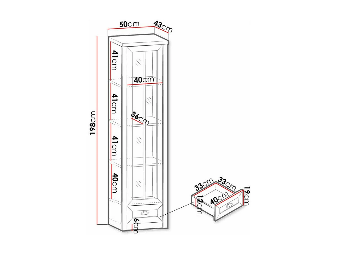Estantería Ferdore 147, Cerrable|Con cajones|Con puertas, Vidrio|MDF|Aglomerado laminado