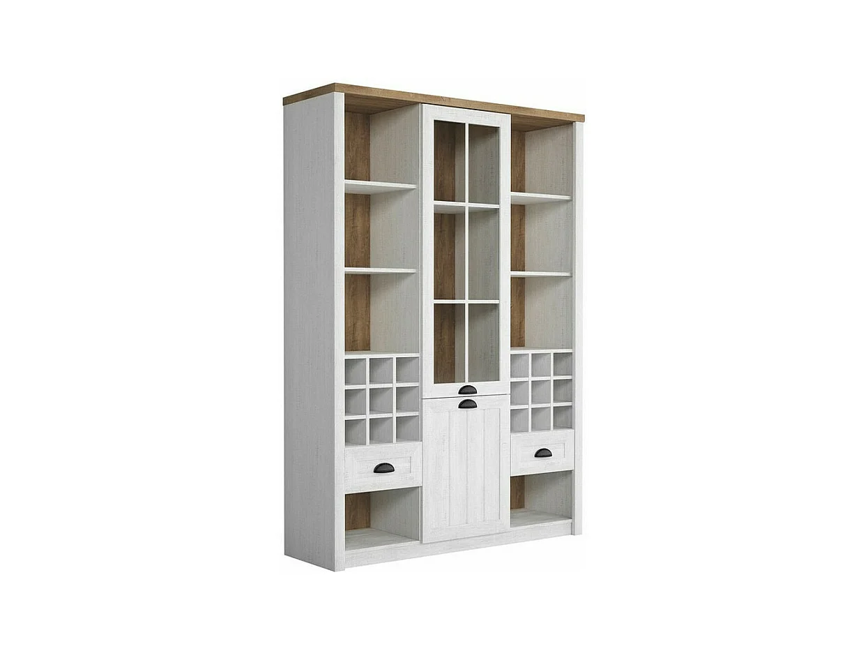Étagère Ferdore 155, Fermé|Avec tiroirs|Avec des portes, Stratifié|Verre|MDF, 198x140cm