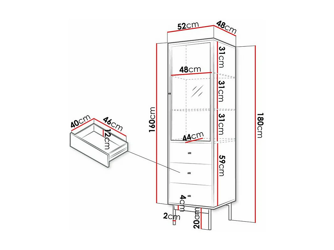Scaffale Comfivo 416, Con porte|Chiuso|Con cassetti, Vetro|Truciolare laminato, 180x52cm