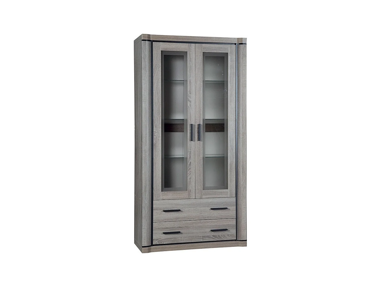 Étagère Lorelie 116, Fermé|Avec tiroirs|Avec des portes, Stratifié|Verre trempé, 192x97cm