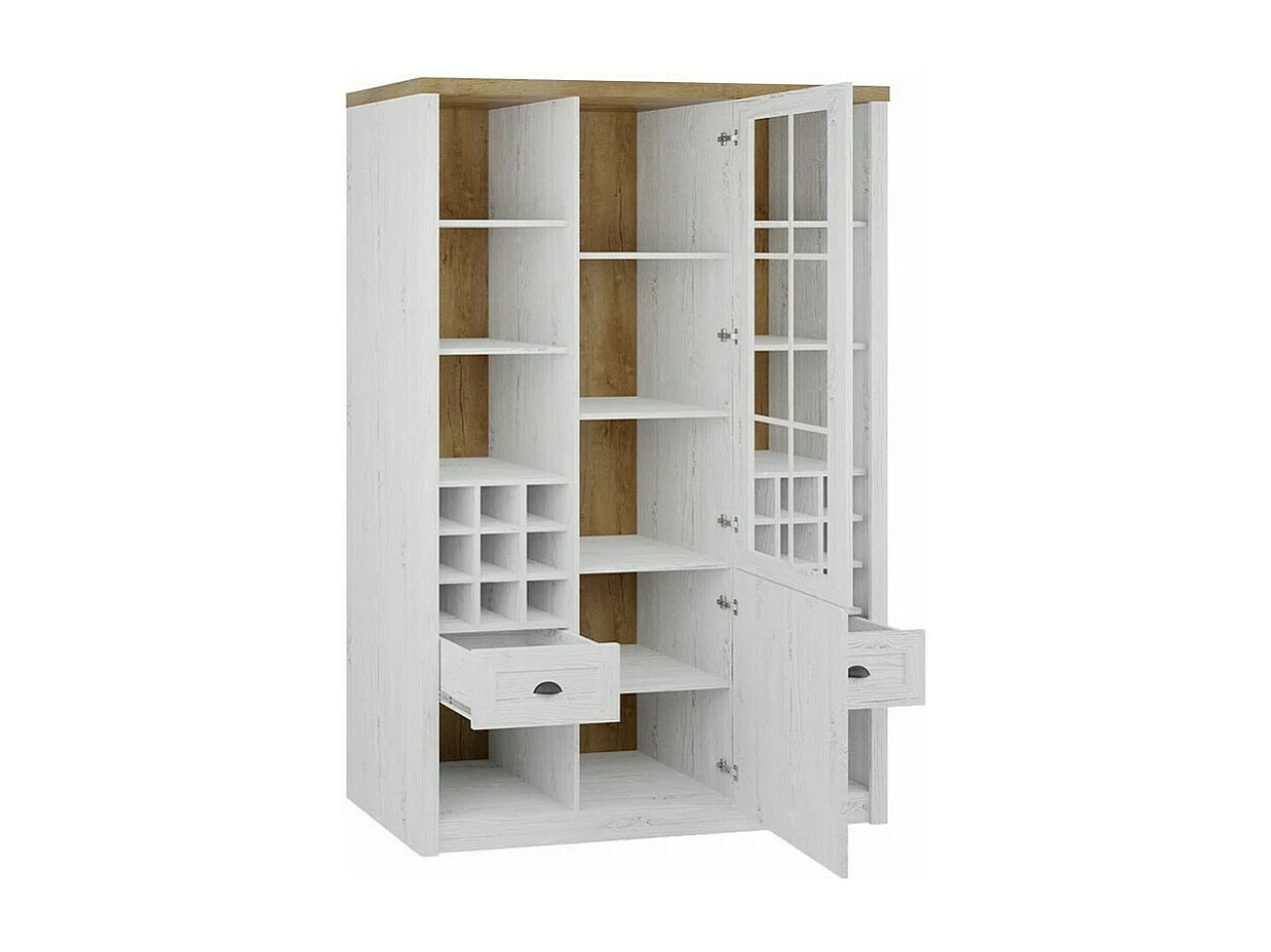 Estantería Ferdore 155, Cerrable|Con cajones|Con puertas, Vidrio|MDF|Aglomerado laminado