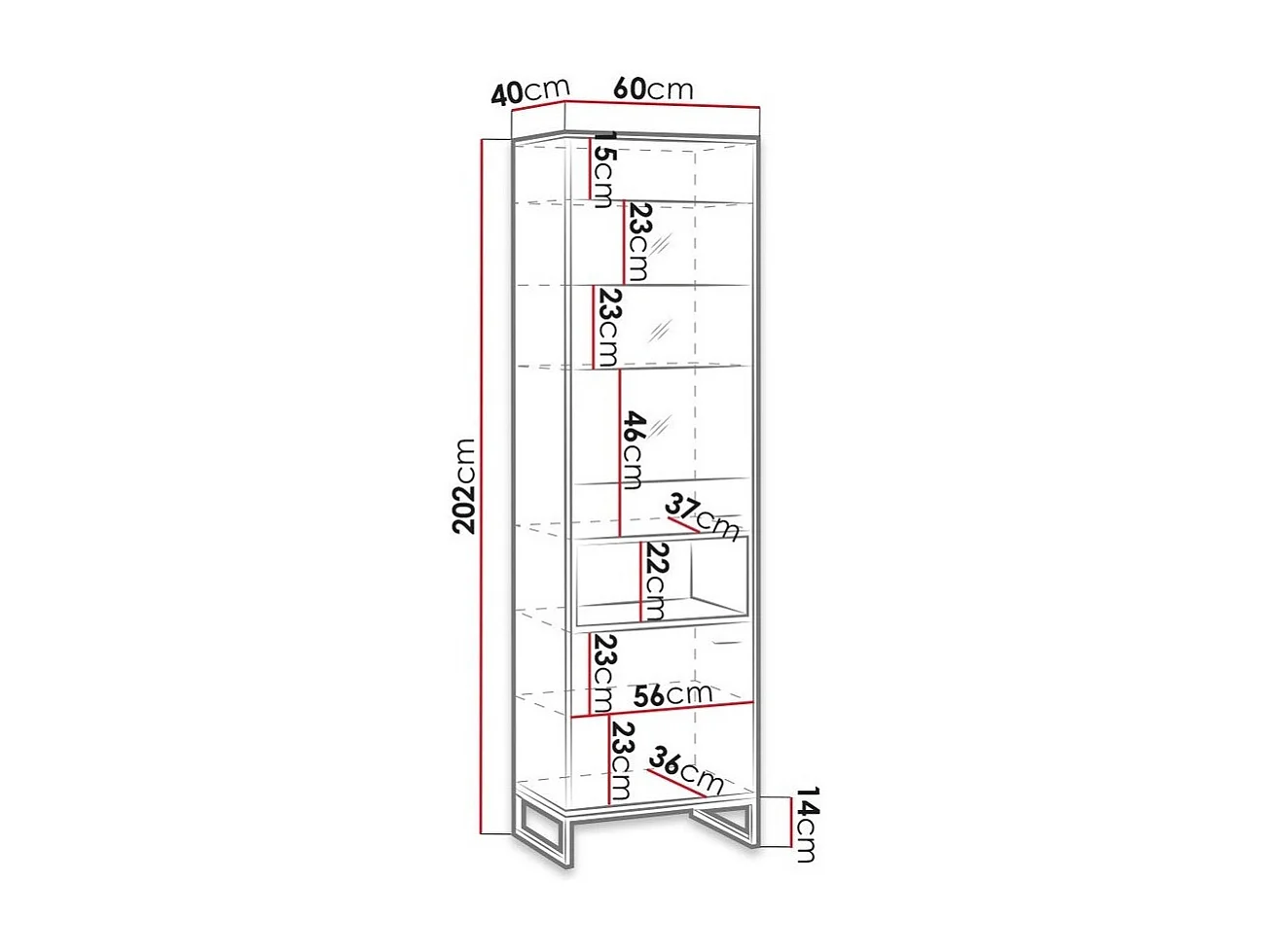Estantería Baltesi 120, Con puertas|Cerrable, Vidrio templado|Aglomerado laminado, 202cm