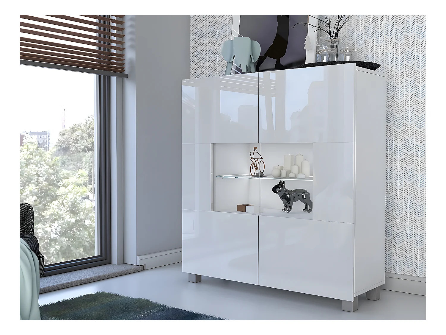 Buffet Tivdalu 100, Blanc brillant|Blanc, 107x100cm, Le nombre de portes: 235cm
