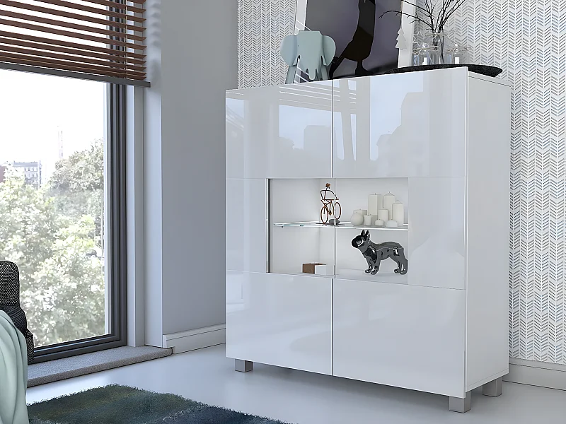 Vetrina Tivdalu 100, Bianco|Bianco lucido, Con porte, Il numero di porte: 2.00, 107x100cm