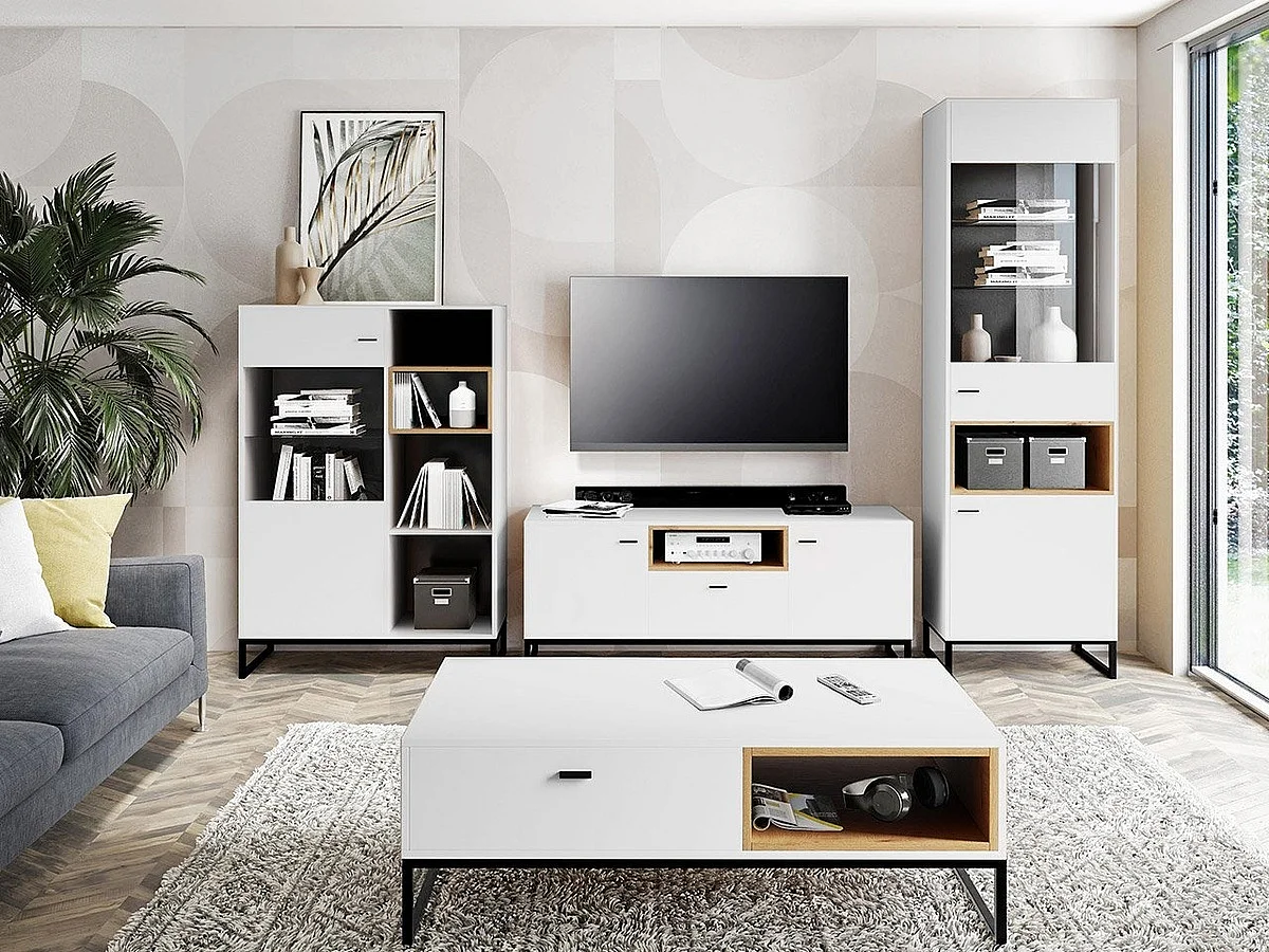 Buffet Baltesi 107, Chêne Artisan|Blanc, 130x90cm, Le nombre de portes: 240cm