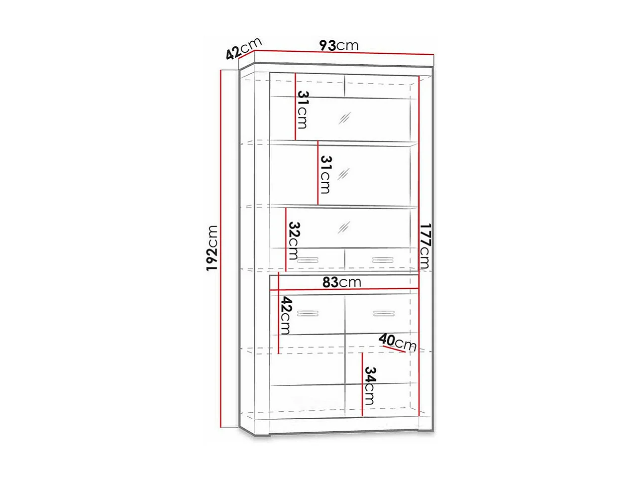 Estantería Serfeno 101, Cerrable|Con puertas, Vidrio|Aglomerado laminado, 192x93x42cm