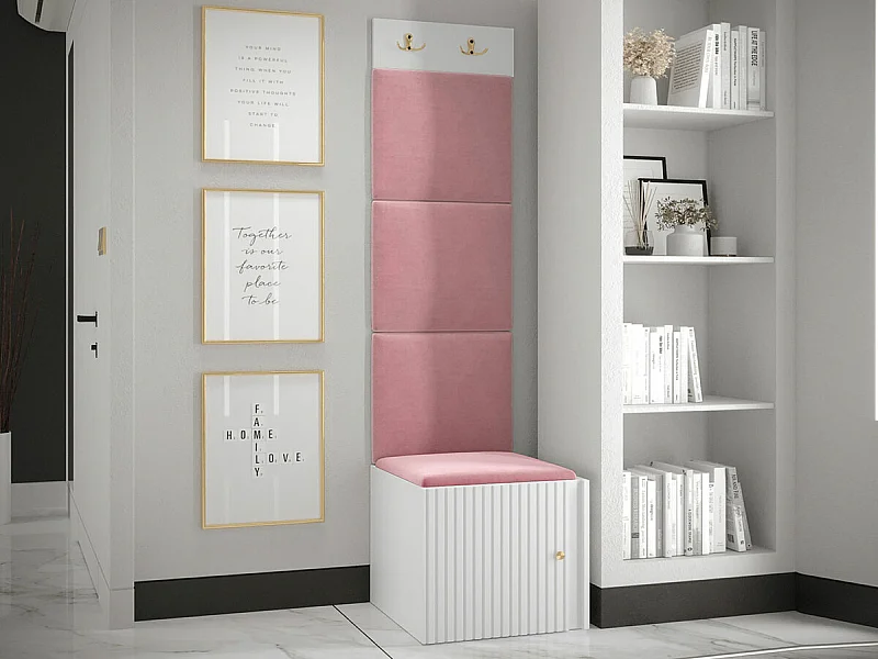 Conjunto pasillo Hartford 386, 186x42x46cm, Blanco|Rosa, MDF|Aglomerado laminado|Tapiz