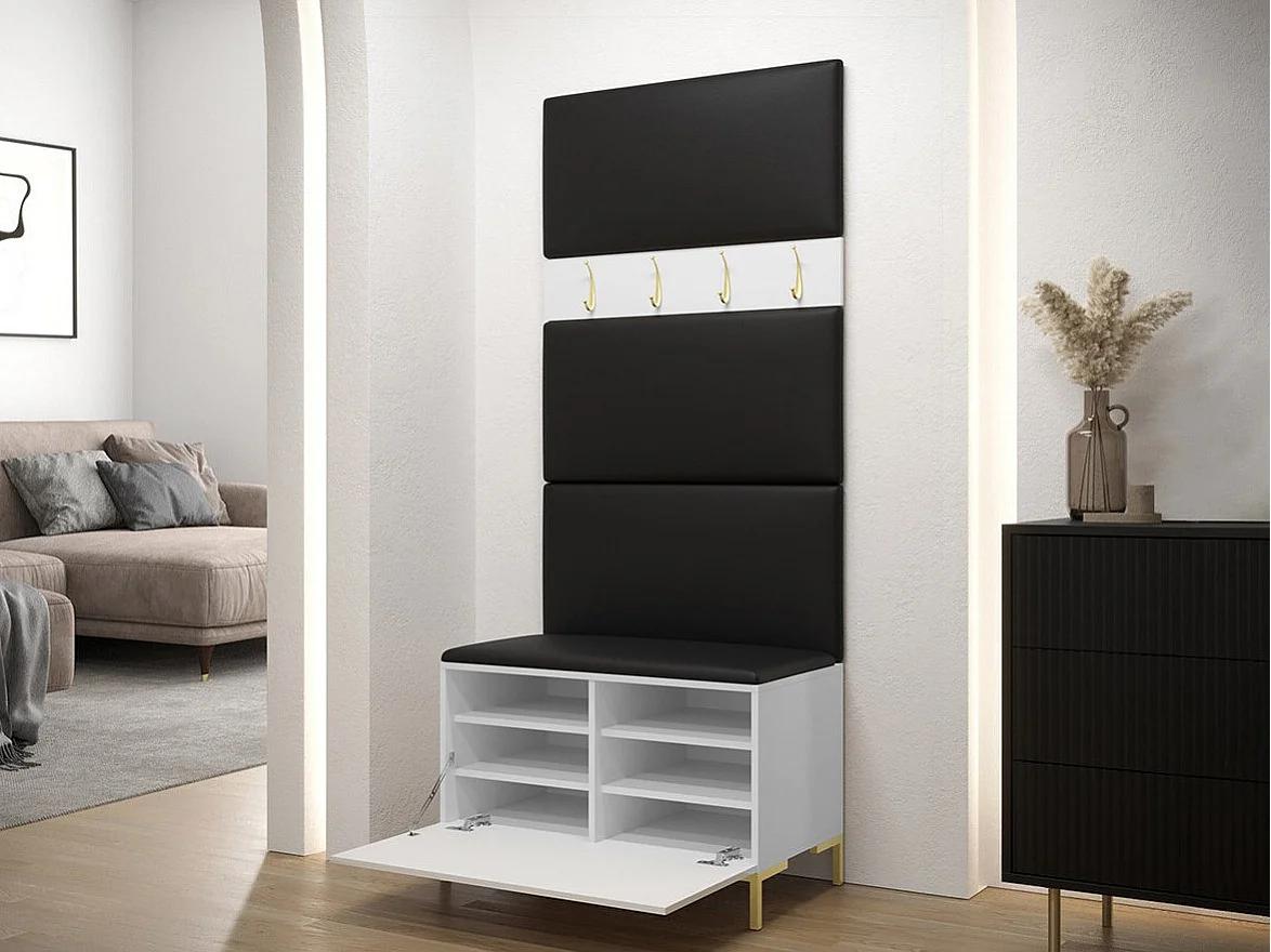 Conjunto pasillo Hartford F102, 196x84x46cm, Negro, Cuero ecológico|Aglomerado laminado