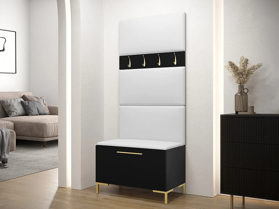 Meuble d'entrée Tivsoa 102, 196x84x46cm, Noir, Faux cuir|Stratifié, À poser|Murale