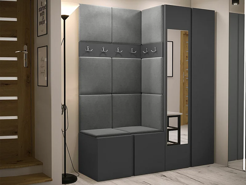 Meuble d'entrée Hartford 278, 186x158x46cm, Miroir, Graphite, Stratifié|Tapisserie