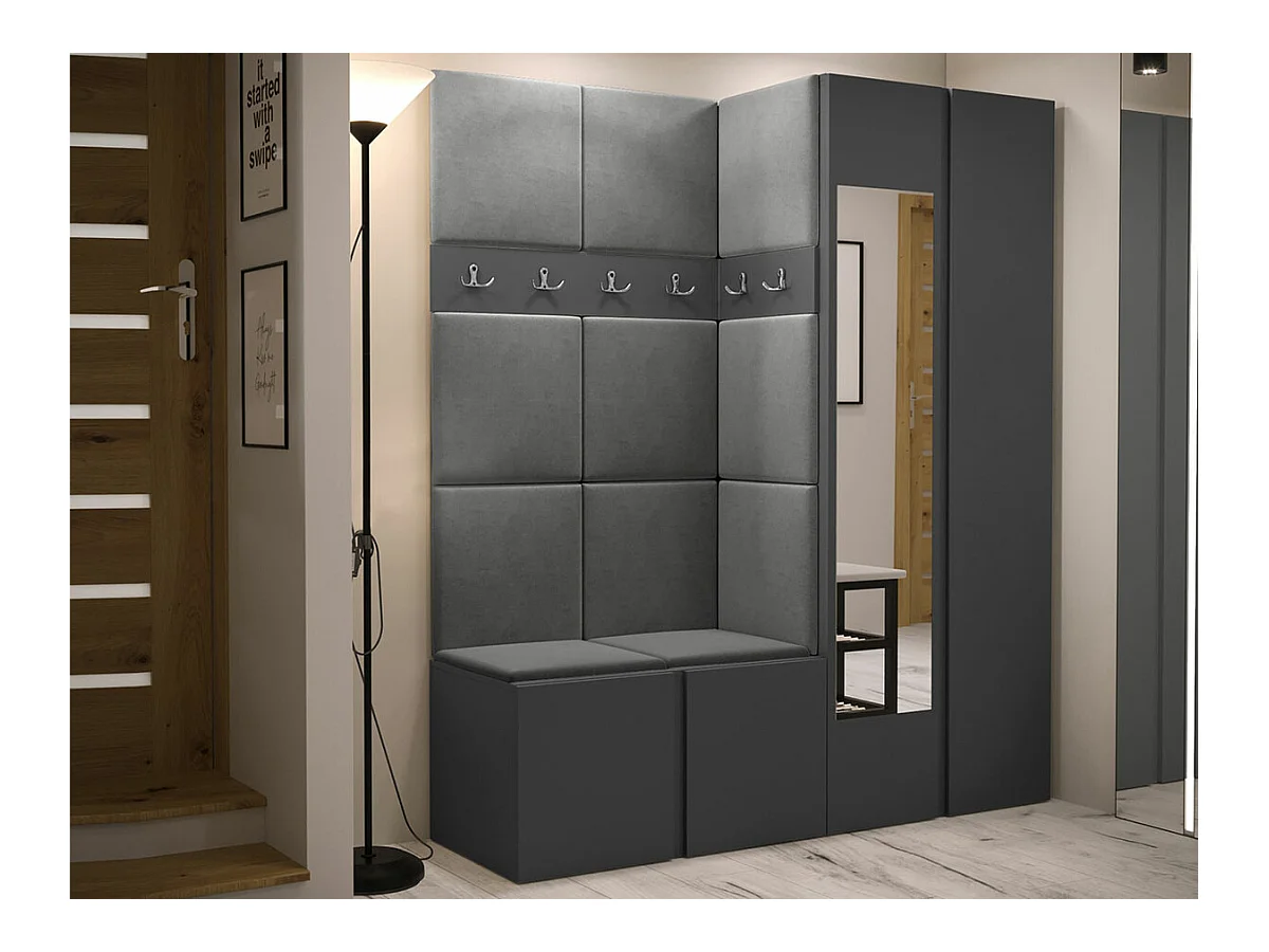 Meuble d'entrée Hartford 278, 186x158x46cm, Miroir, Graphite, Stratifié|Tapisserie