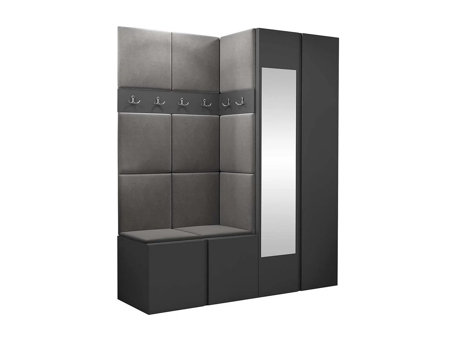 Meuble d'entrée Hartford 278, 186x158x46cm, Disponible, Graphite, Tissu|Stratifié