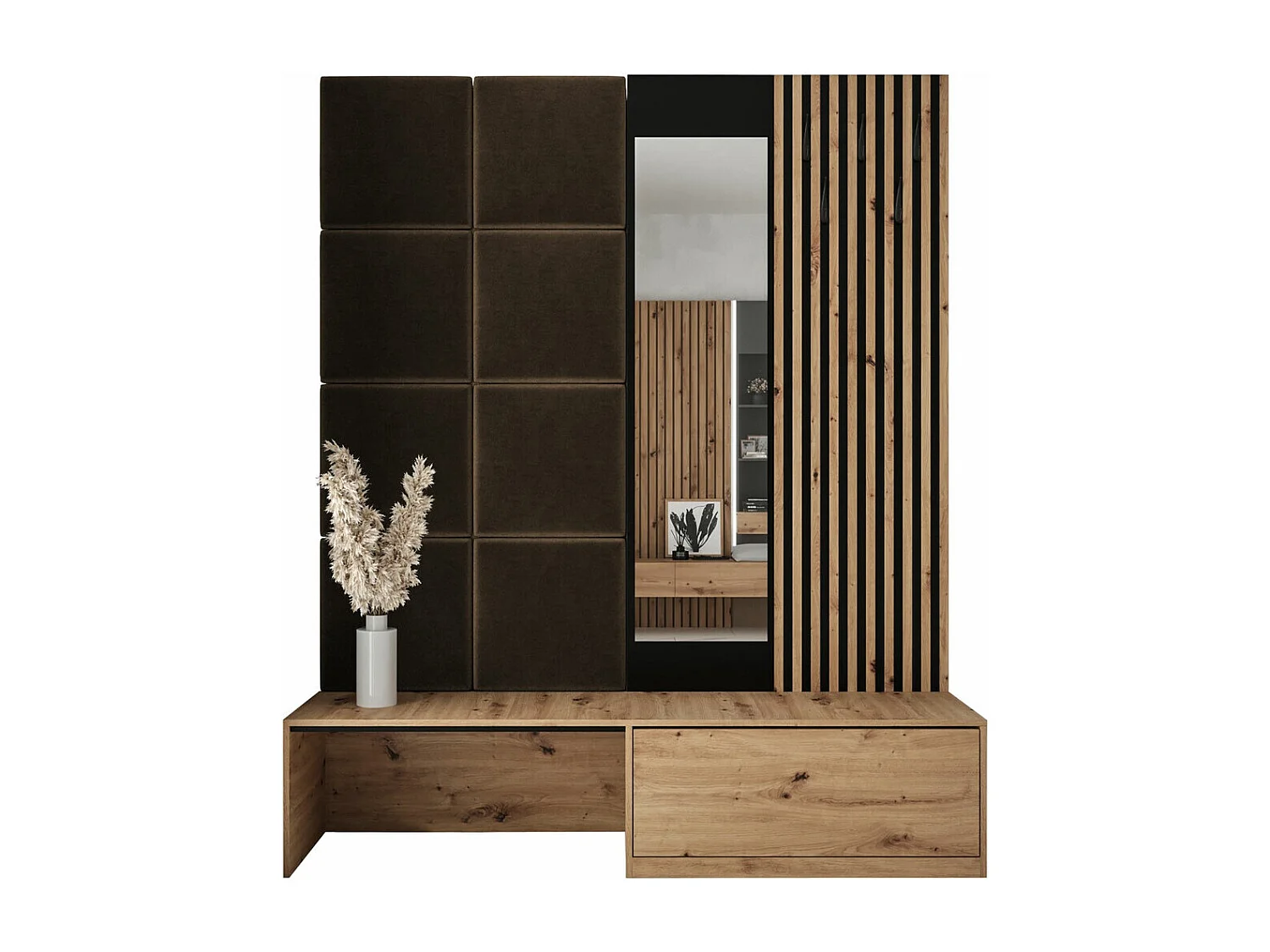 Meuble d'entrée Hartford 322, 205x172x42cm, Disponible, Chêne Artisan|Noir, À poser