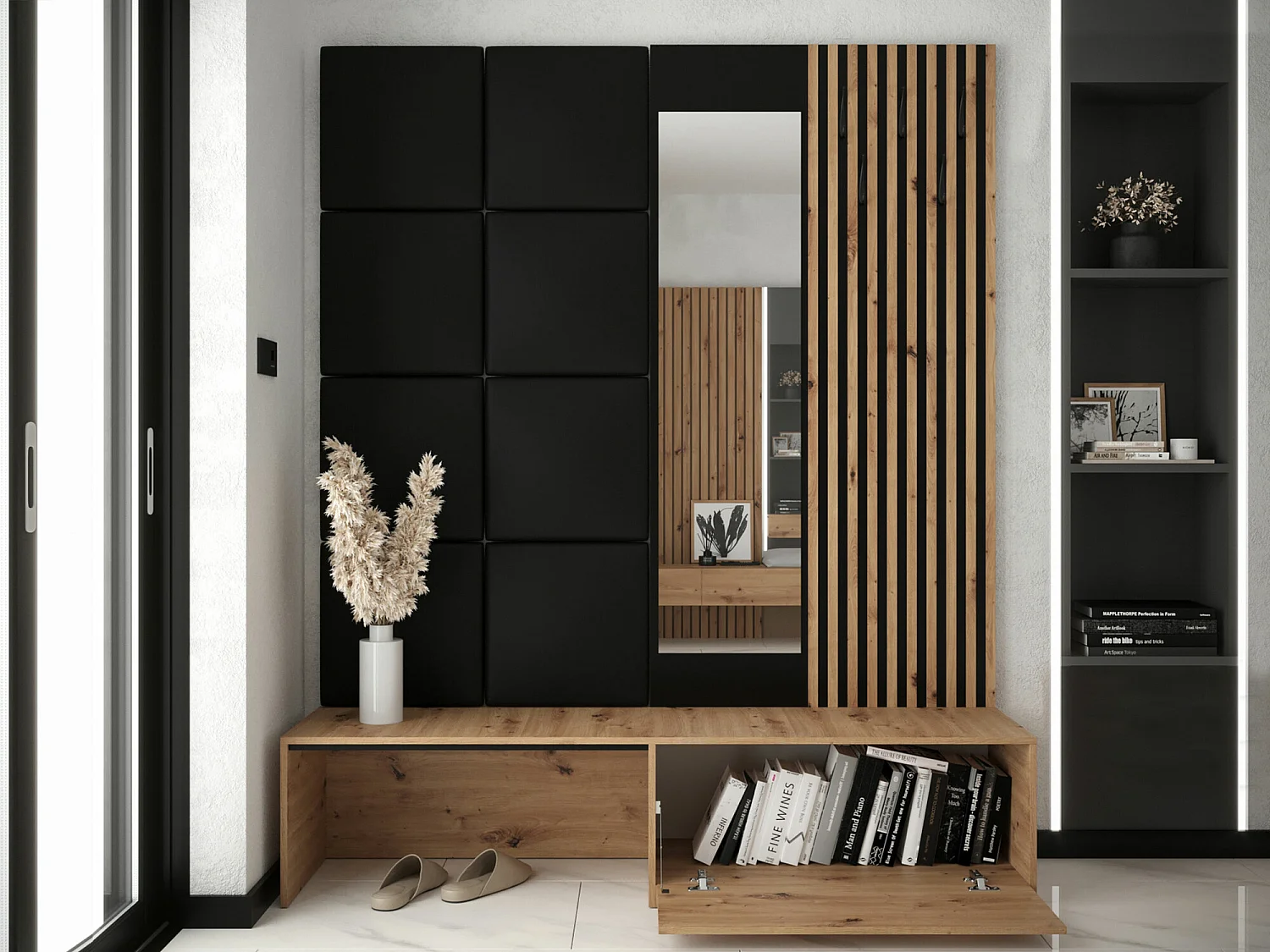 Meuble d'entrée Hartford 322, 205x172x42cm, Disponible, Chêne Artisan|Noir, À poser