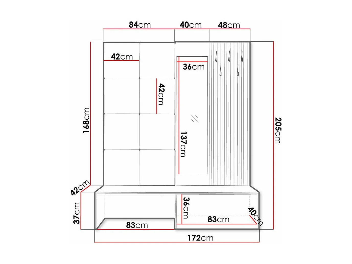 Meuble d'entrée Hartford 322, 205x172x42cm, Disponible, Chêne Artisan|Noir, À poser