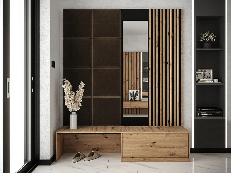 Meuble d'entrée Hartford 322, 205x172x42cm, Disponible, Chêne Artisan|Noir, À poser