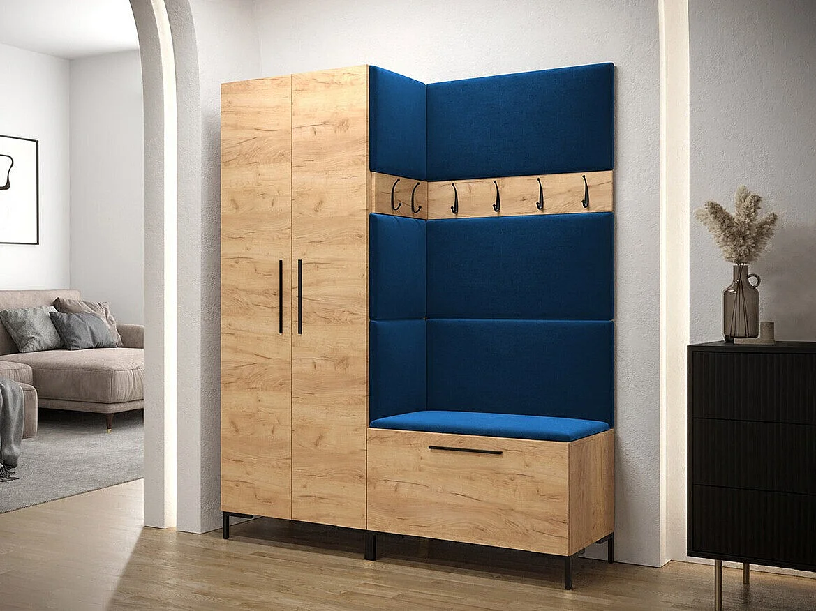 Meuble d'entrée Tivsoa 100, 196x158x44cm, Craft chêne, Tissu|Stratifié, Murale|À poser