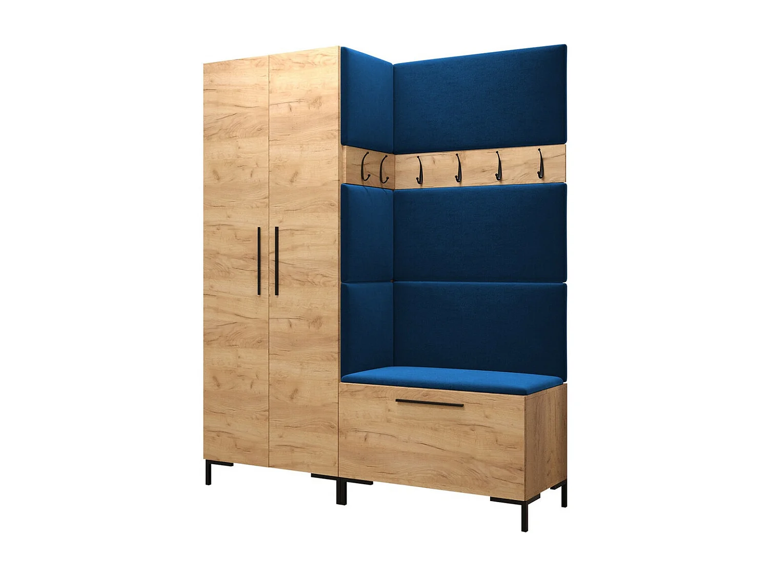 Meuble d'entrée Tivsoa 100, 196x158x44cm, Craft chêne, Tissu|Stratifié, Murale|À poser