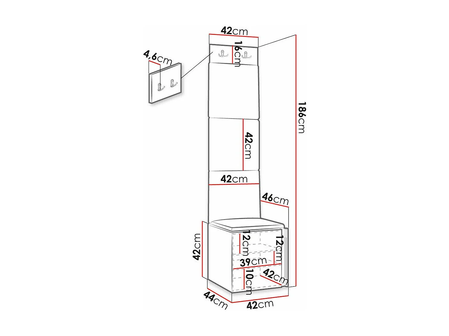 Conjunto para corredor Hartford 386, Colocado, 19x4x5cm