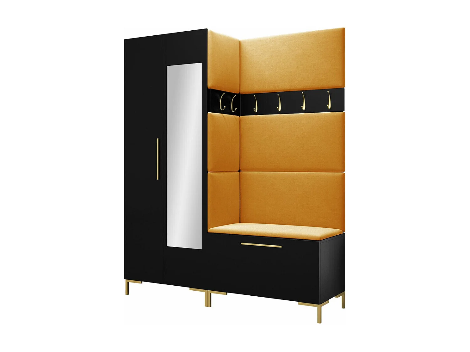 Conjunto pasillo Hartford F107, 196x158x46cm, Espejo, Negro, Tapiz|Aglomerado laminado