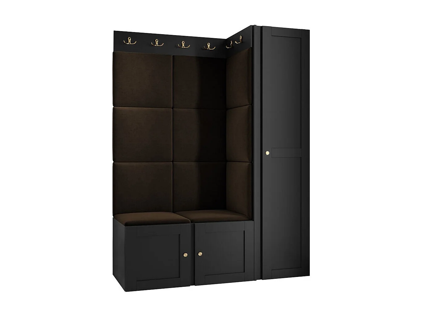 Meuble d'entrée Hartford 377, 186x124x46cm, Marron|Noir, Stratifié|Tissu|MDF