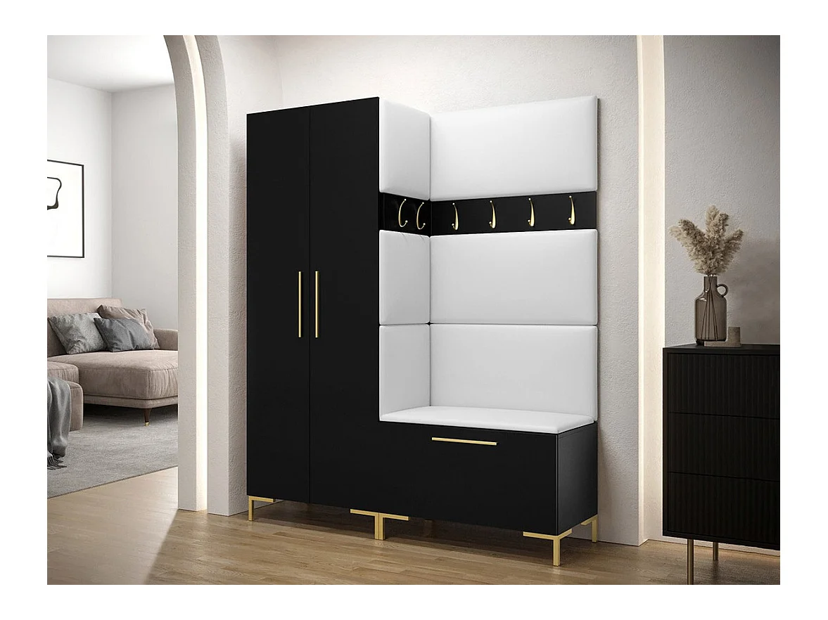 Meuble d'entrée Tivsoa 100, 196x158x44cm, Noir, Faux cuir|Stratifié, À poser|À suspendre