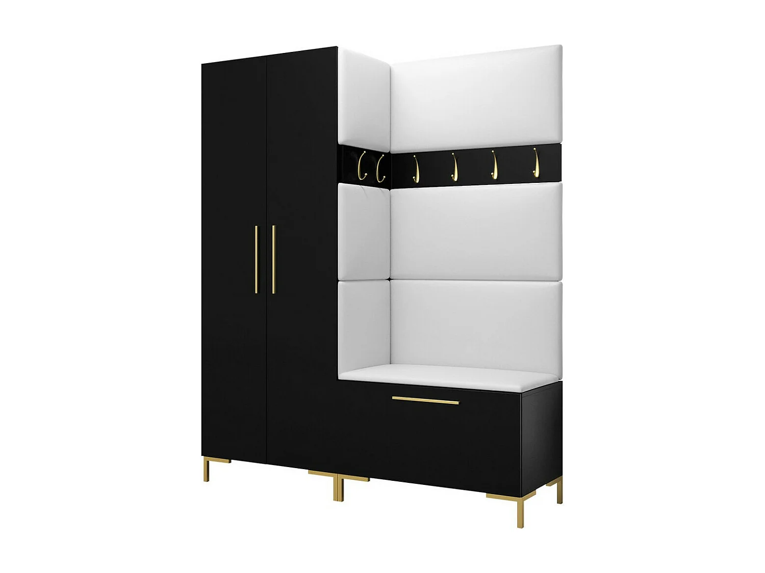 Meuble d'entrée Tivsoa 100, 196x158x44cm, Noir, Faux cuir|Stratifié, Murale|À poser