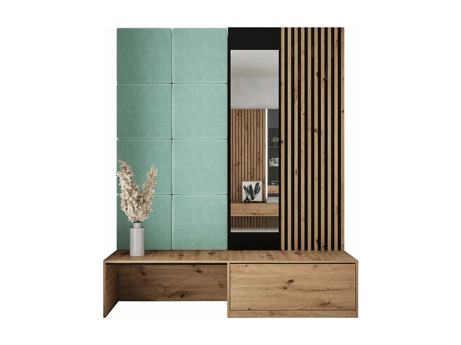 Meuble d'entrée Hartford 322, 205x172x42cm, Disponible, Chêne Artisan|Noir, À poser