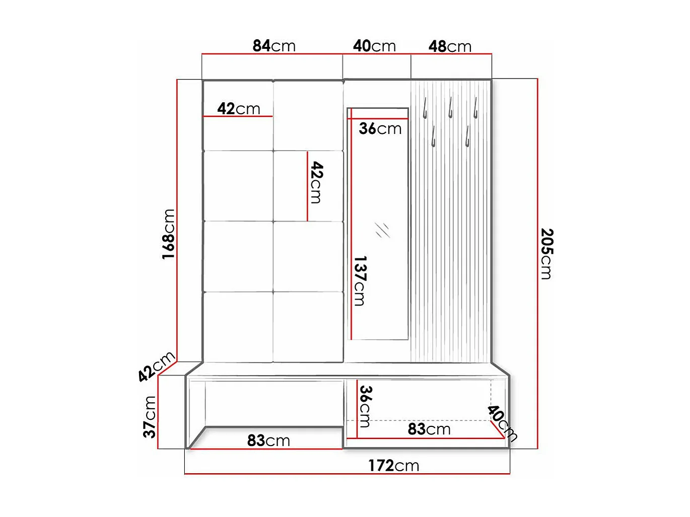 Meuble d'entrée Hartford 322, 205x172x42cm, Disponible, Chêne Artisan|Noir, À poser