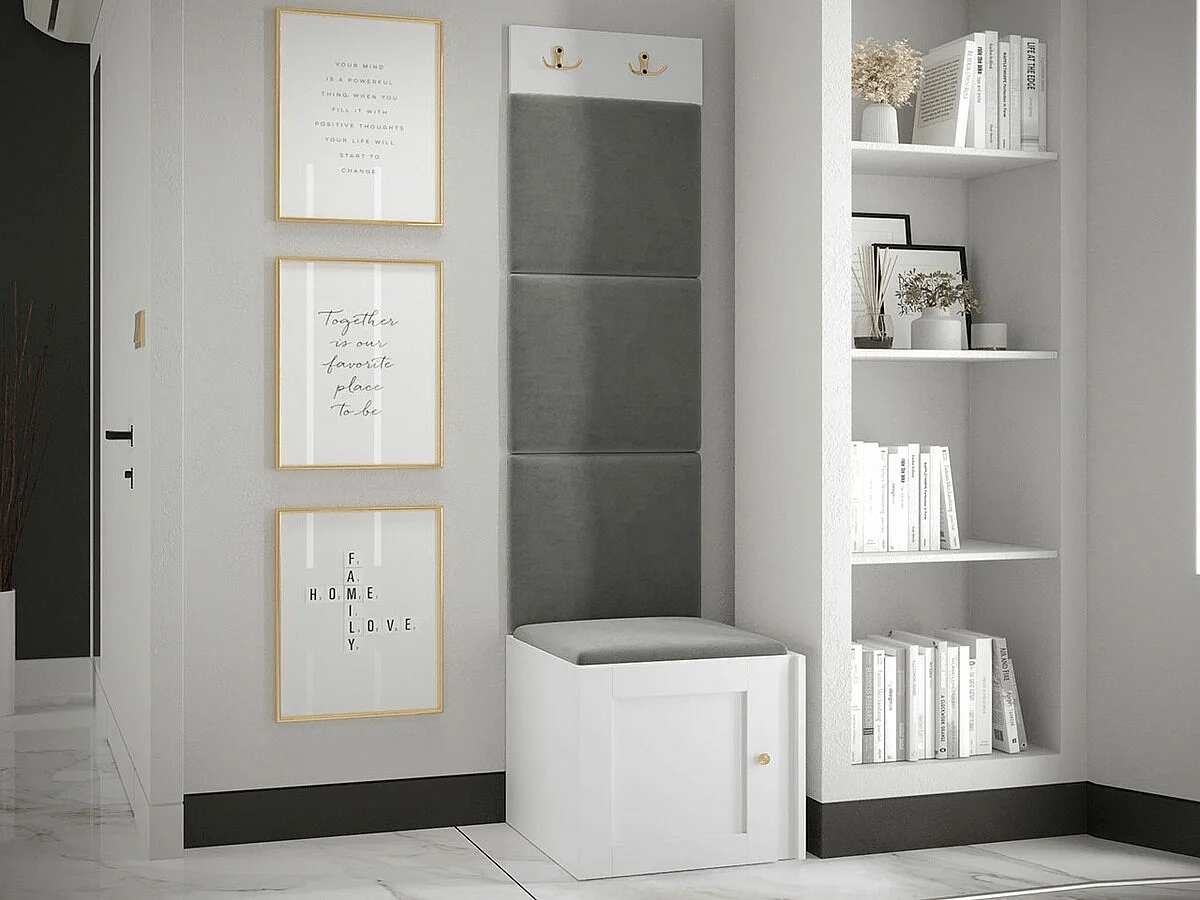 Conjunto pasillo Hartford 378, 186x42x46cm, Blanco|Gris, MDF|Aglomerado laminado|Tapiz