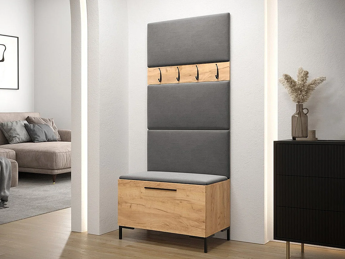 Meuble d'entrée Tivsoa 102, 196x84x46cm, Craft chêne, Stratifié|Tissu, À poser|Murale