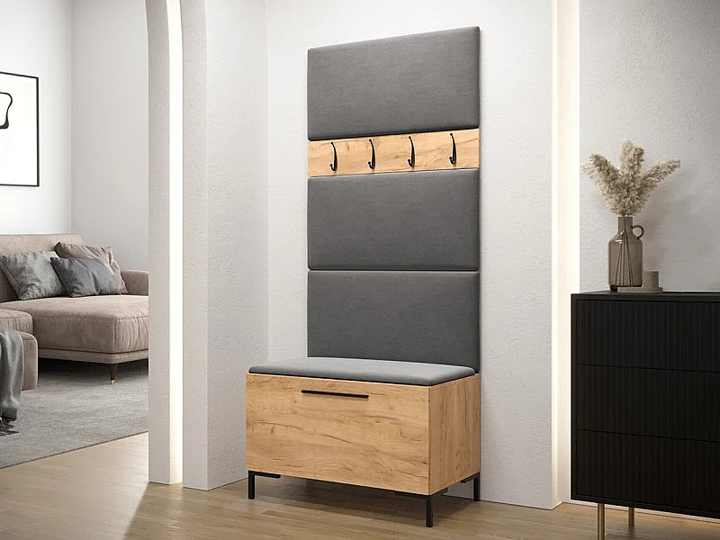 Meuble d'entrée Tivsoa 102, 196x84x46cm, Craft chêne, Stratifié|Tissu, À poser|Murale