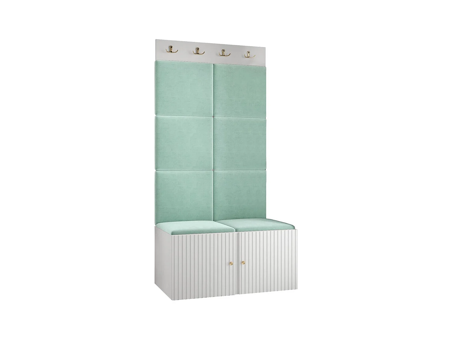 Meuble d'entrée Hartford 383, 186x84x46cm, Turquoise|Blanc, Tapisserie|MDF|Stratifié