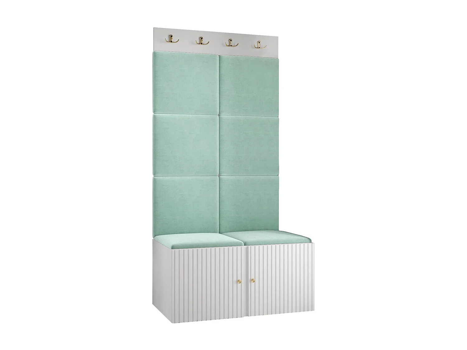 Meuble d'entrée Hartford 383, 186x84x46cm, Turquoise|Blanc, MDF|Stratifié|Tissu