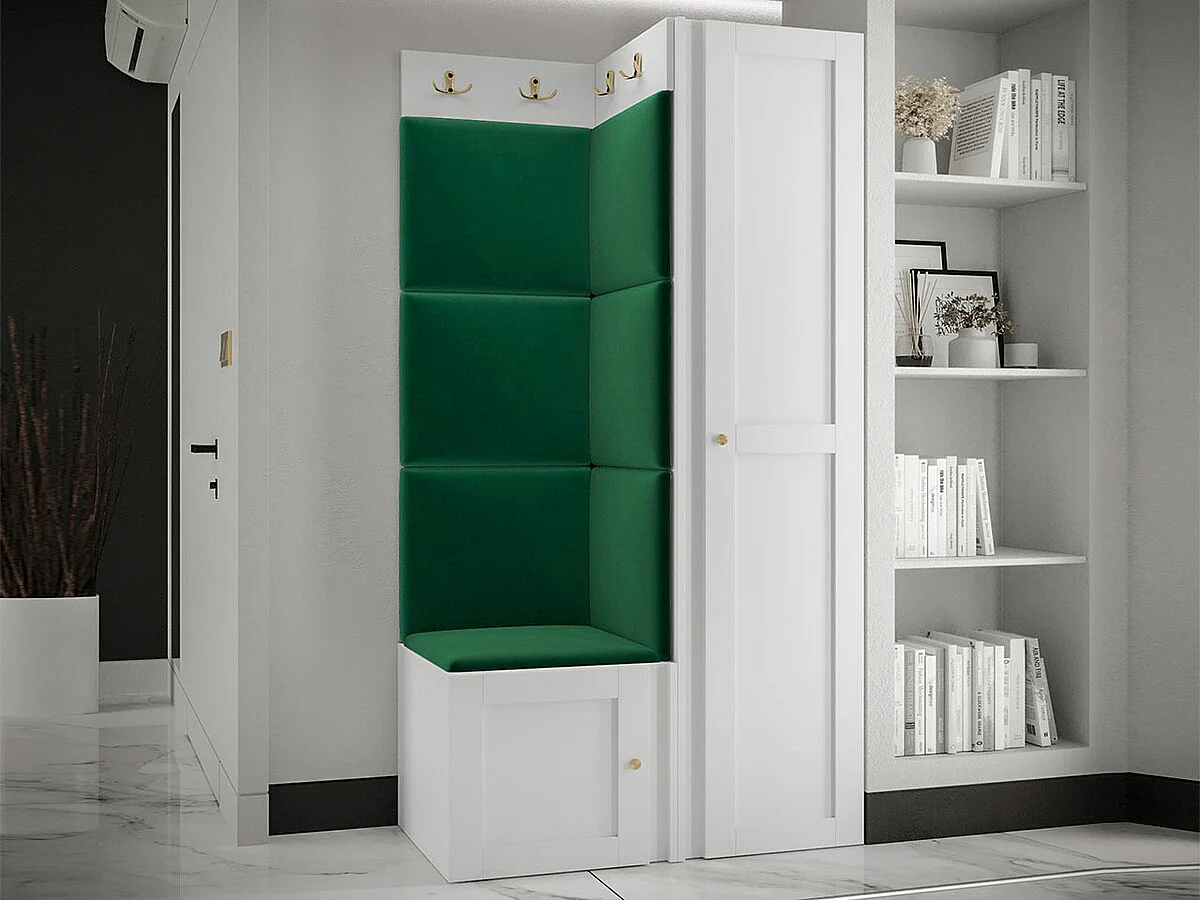 Meuble d'entrée Hartford 381, 186x82x46cm, Blanc|Vert, Stratifié|Tapisserie|MDF