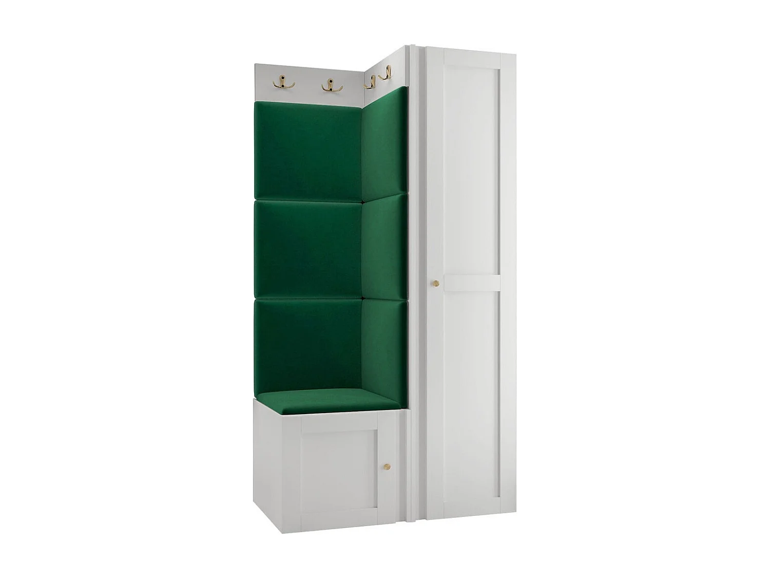 Conjunto pasillo Hartford 381, 186x82x46cm, Verde|Blanco, MDF|Aglomerado laminado|Tapiz