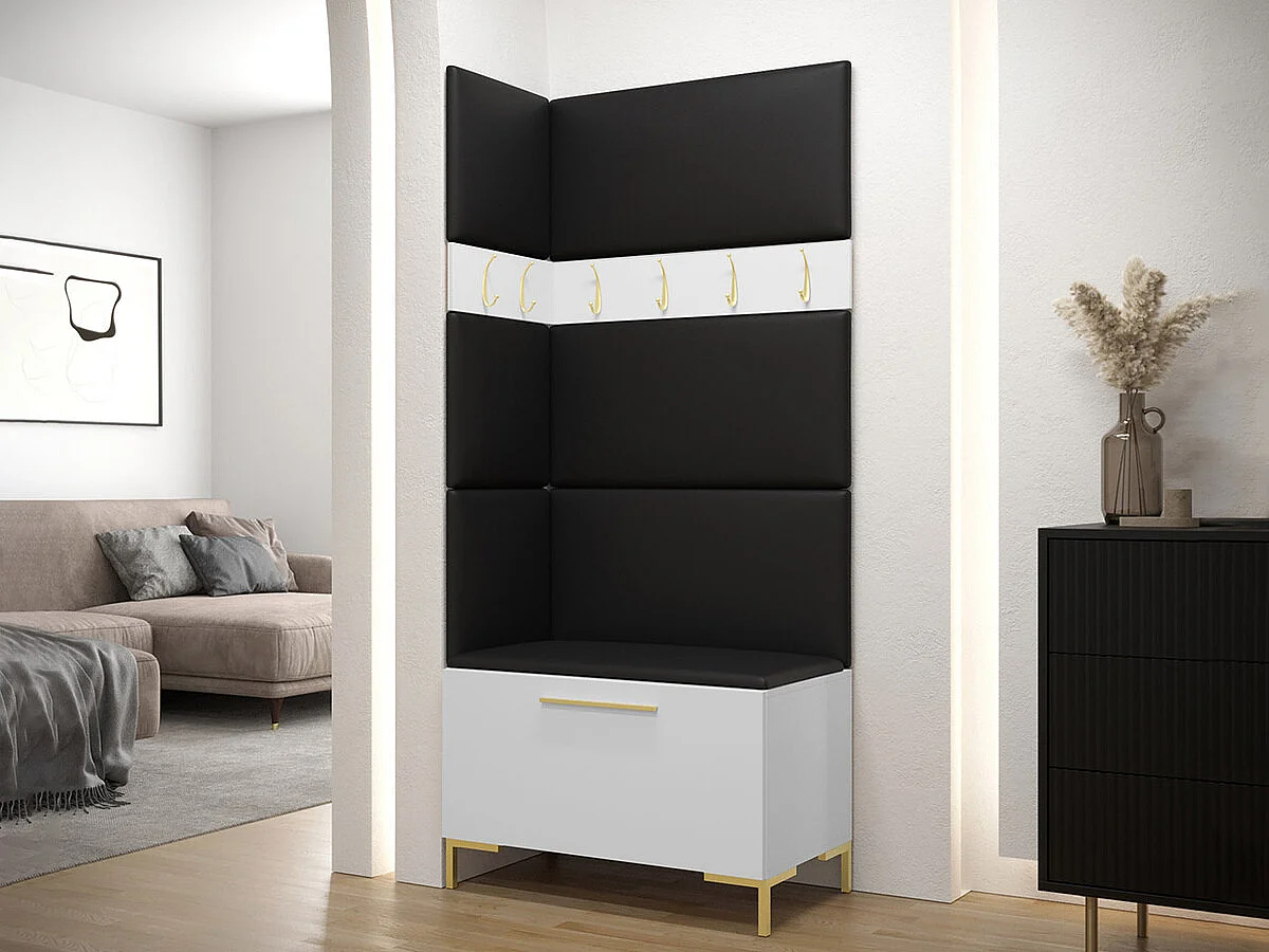 Conjunto pasillo Hartford F103, 196x84x46cm, Blanco, Cuero ecológico|Aglomerado laminado