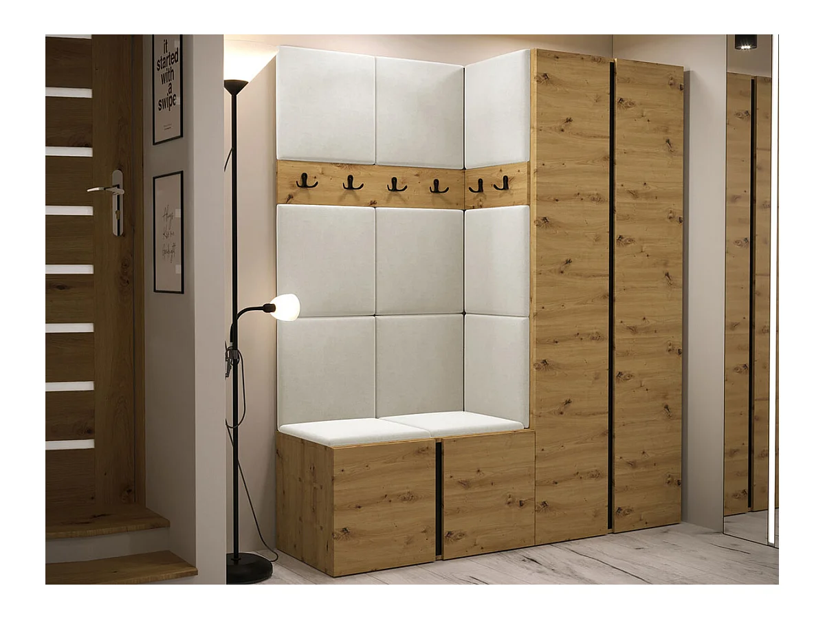Meuble d'entrée Hartford 266, 186x158x46cm, Chêne Artisan, Stratifié|Tapisserie