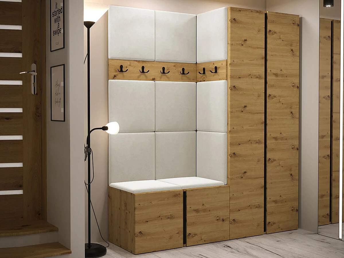 Meuble d'entrée Hartford 266, 186x158x46cm, Chêne Artisan, Tissu|Stratifié